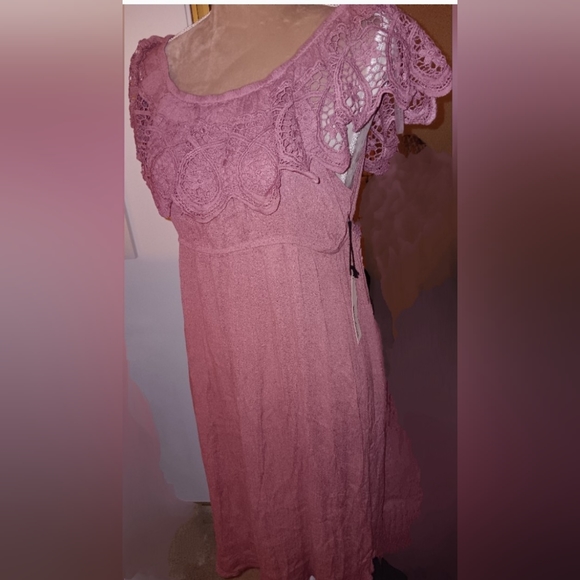 Haute Monde ~ Pink Crochet Lace Off-Shoulder Midi Dress | NWT - Picture 12 of 15
